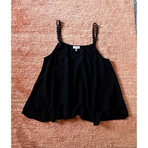 Tobi Black Flowy Cami Top Size S Lace Strap Ruffle Hem